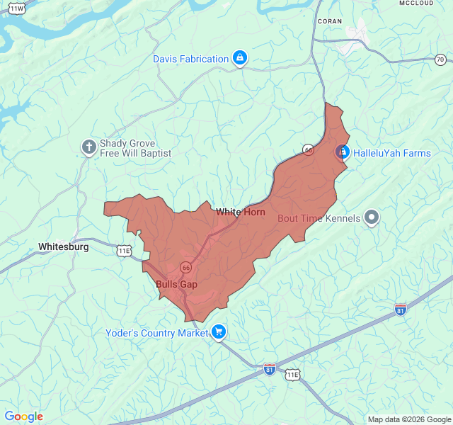 Map of septic coverage in Bulls Gap, TN