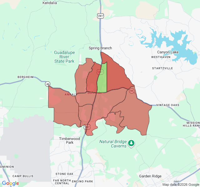 Map of septic coverage in Bulverde, TX