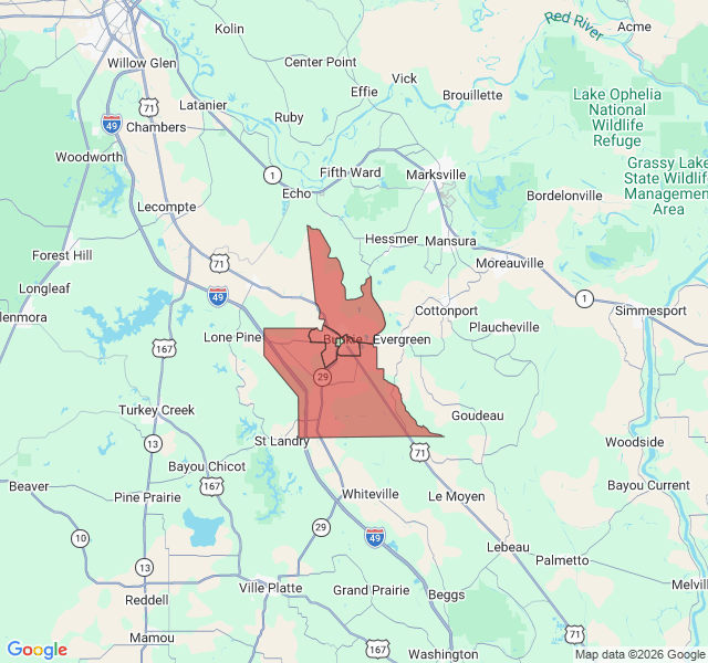 Map of septic coverage in Bunkie, LA