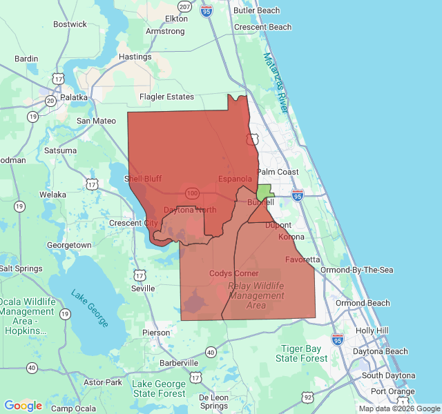 Map of septic coverage in Bunnell, FL