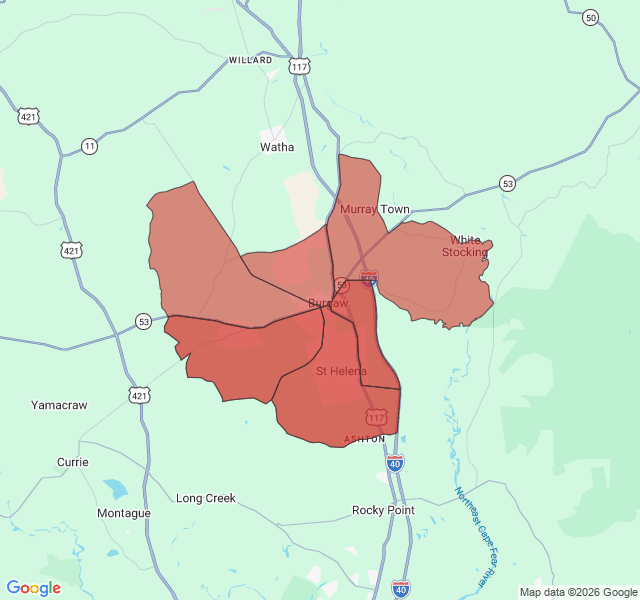 Map of septic coverage in Burgaw, NC