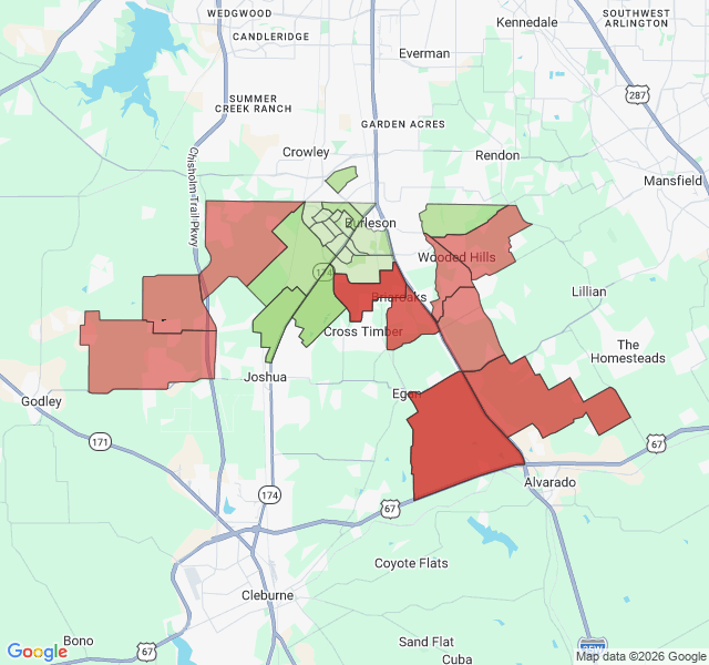 Map of septic coverage in Burleson, TX