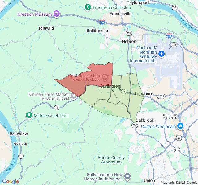 Map of septic coverage in Burlington, KY