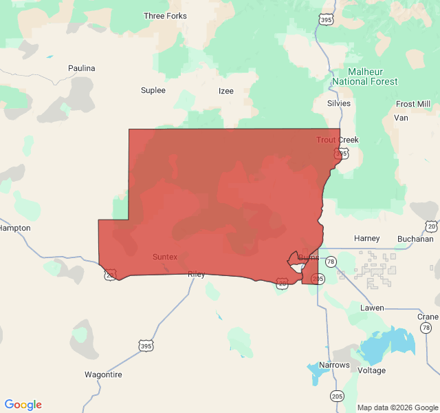 Map of septic coverage in Burns, OR