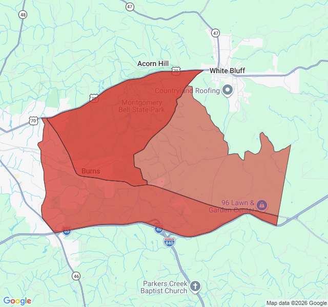 Map of septic coverage in Burns, TN