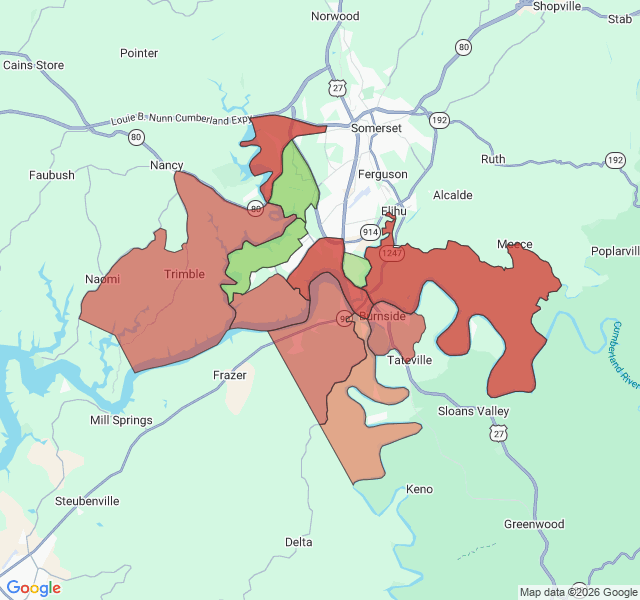 Map of septic coverage in Burnside, KY