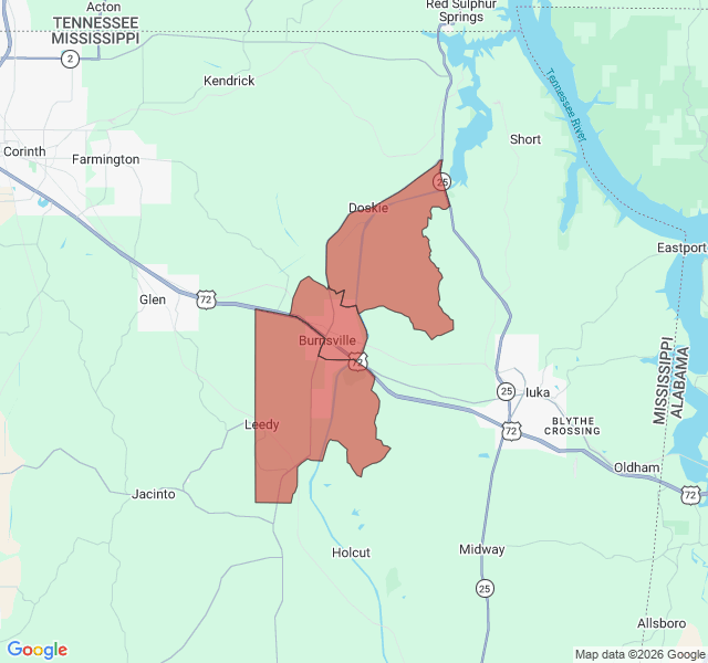 Map of septic coverage in Burnsville, MS