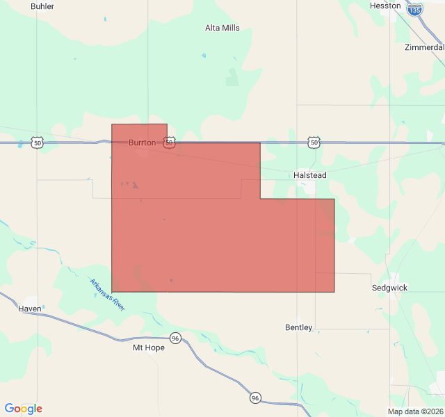 Map of septic coverage in Burrton, KS