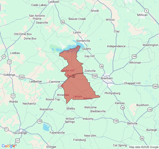 Map of septic coverage in Burton, TX