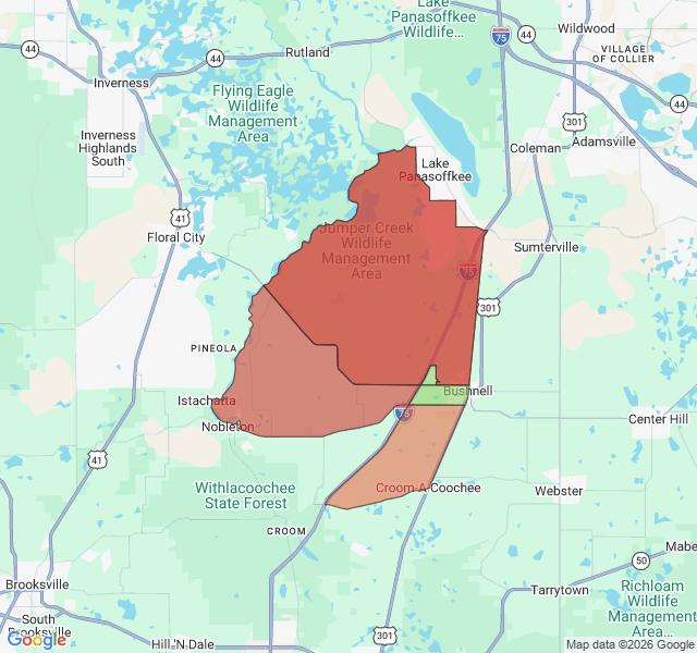 Map of septic coverage in Bushnell, FL