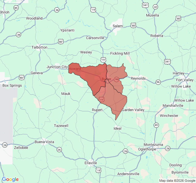 Map of septic coverage in Butler, GA