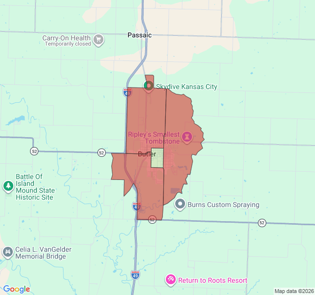 Map of septic coverage in Butler, MO