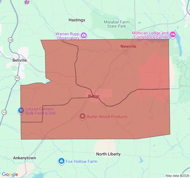 Map of septic coverage in Butler, OH