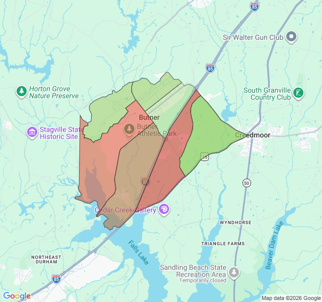Map of septic coverage in Butner, NC
