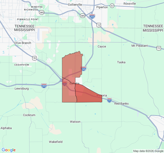 Map of septic coverage in Byhalia, MS