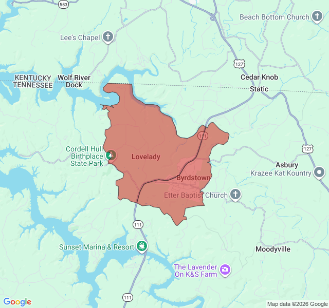 Map of septic coverage in Byrdstown, TN