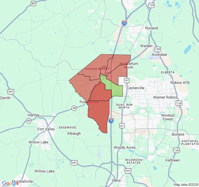 Map of septic coverage in Byron, GA