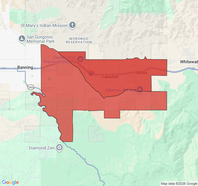 Map of septic coverage in Cabazon, CA