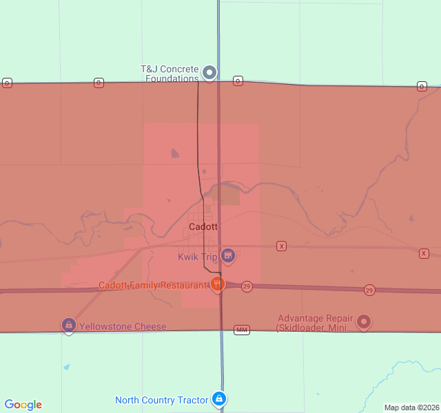 Map of septic coverage in Cadott, WI