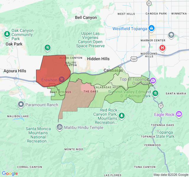 Map of septic coverage in Calabasas, CA