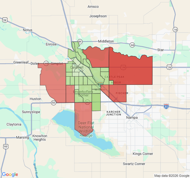 Map of septic coverage in Caldwell, ID