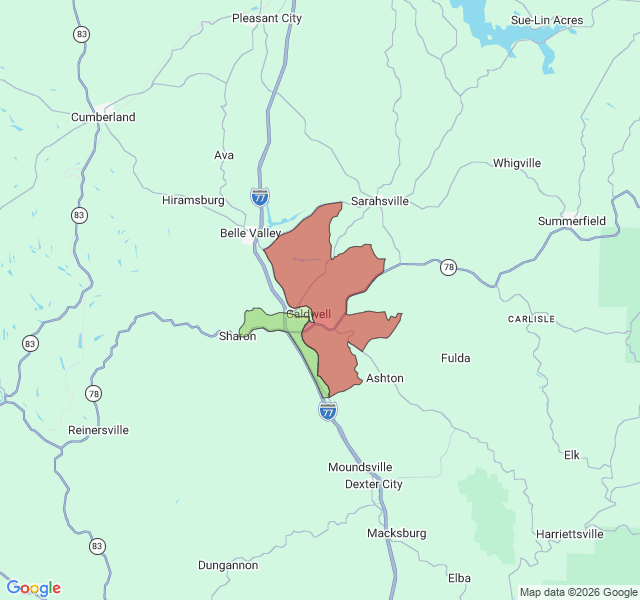 Map of septic coverage in Caldwell, OH