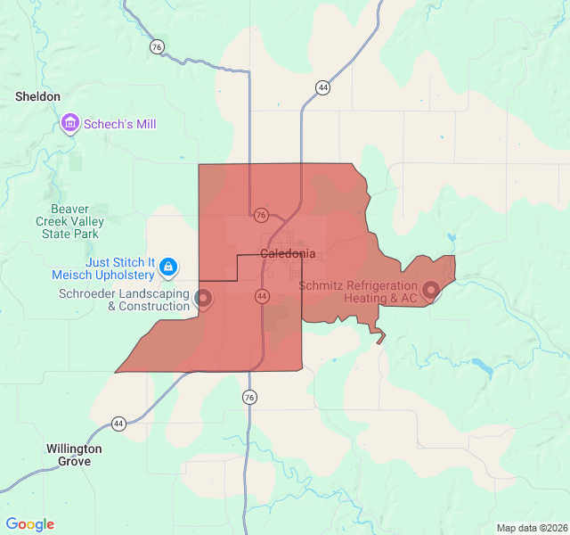 Map of septic coverage in Caledonia, MN