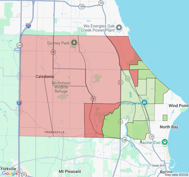 Map of septic coverage in Caledonia, WI