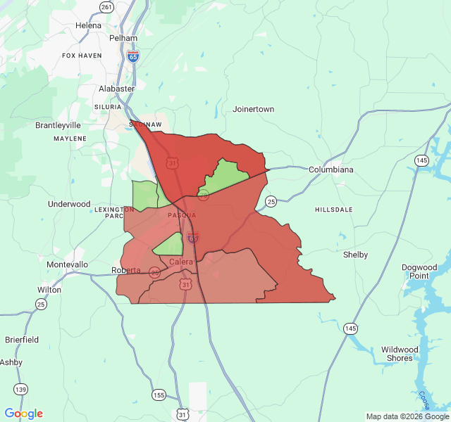 Map of septic coverage in Calera, AL