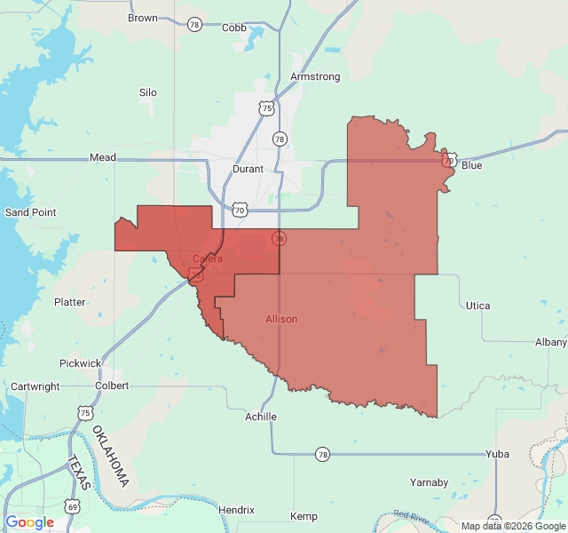Map of septic coverage in Calera, OK