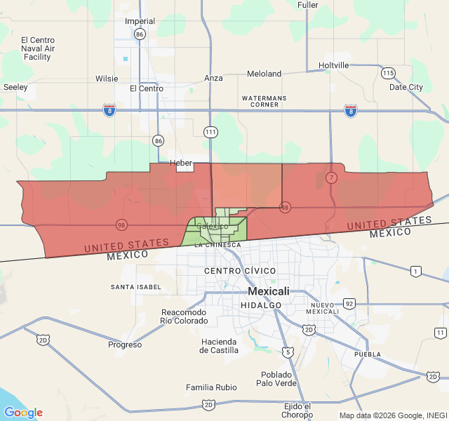 Map of septic coverage in Calexico, CA