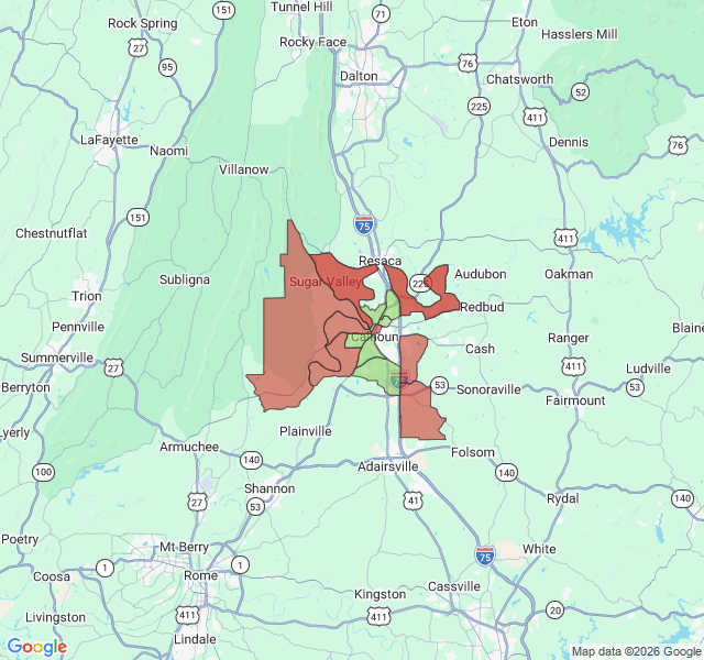 Map of septic coverage in Calhoun, GA