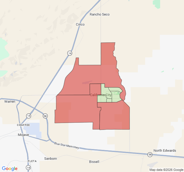 Map of septic coverage in California City, CA