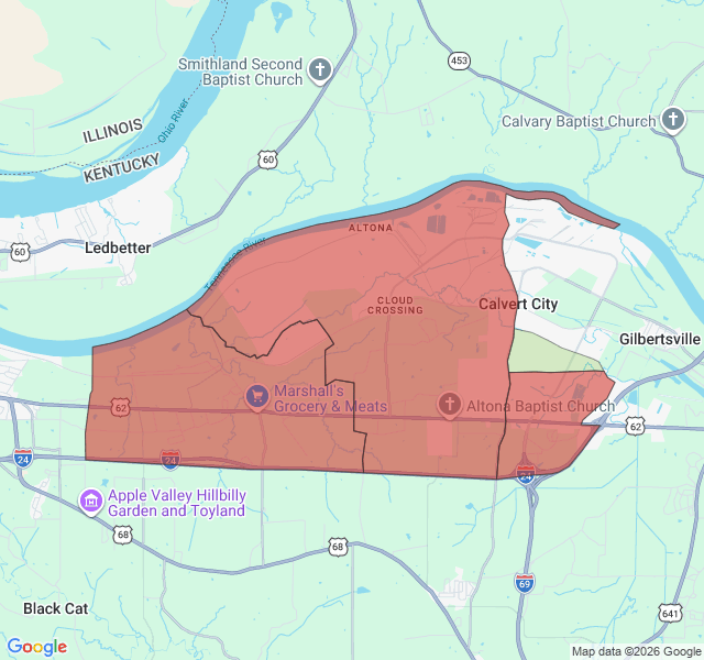 Map of septic coverage in Calvert City, KY