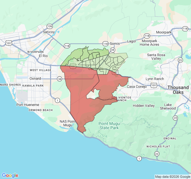 Map of septic coverage in Camarillo, CA