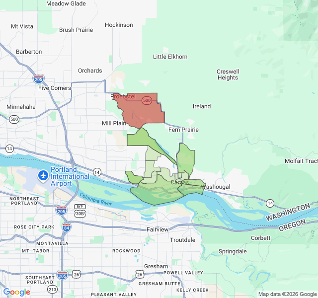 Map of septic coverage in Camas, WA