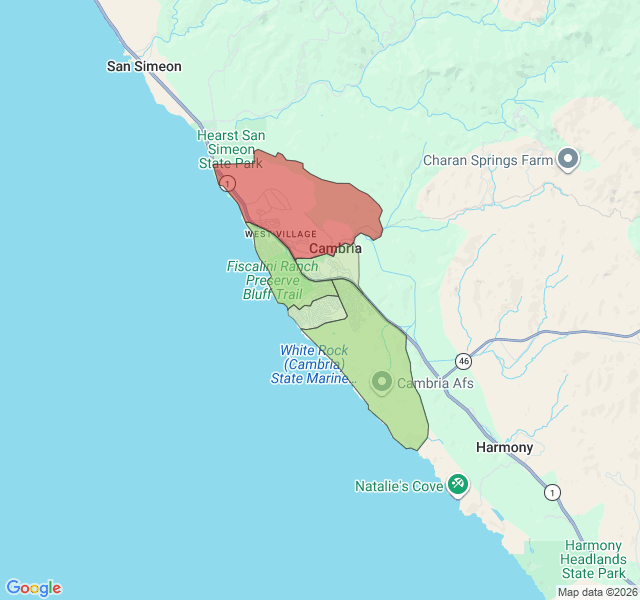 Map of septic coverage in Cambria, CA