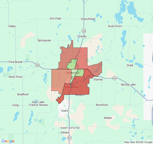 Map of septic coverage in Cambridge, MN