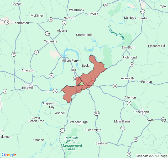 Map of septic coverage in Camden, AL