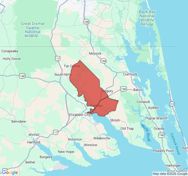 Map of septic coverage in Camden, NC