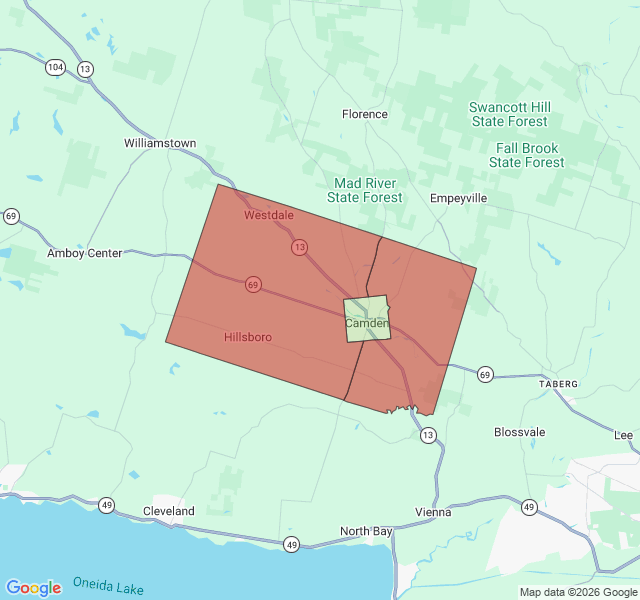 Map of septic coverage in Camden, NY
