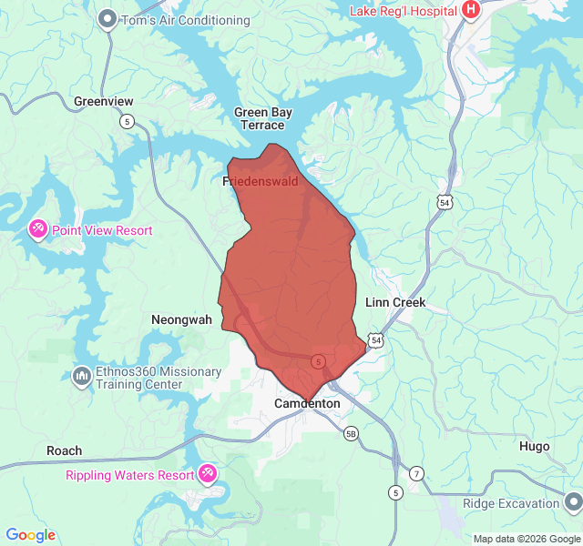 Map of septic coverage in Camdenton, MO