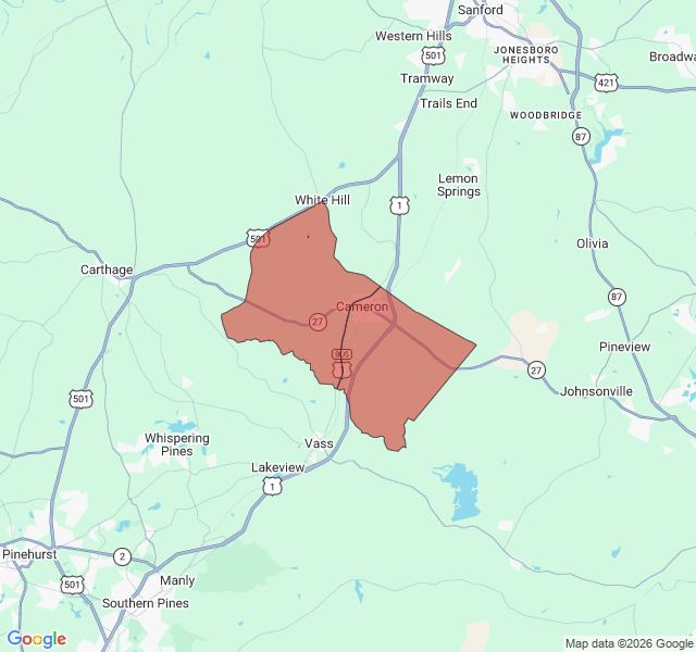 Map of septic coverage in Cameron, NC