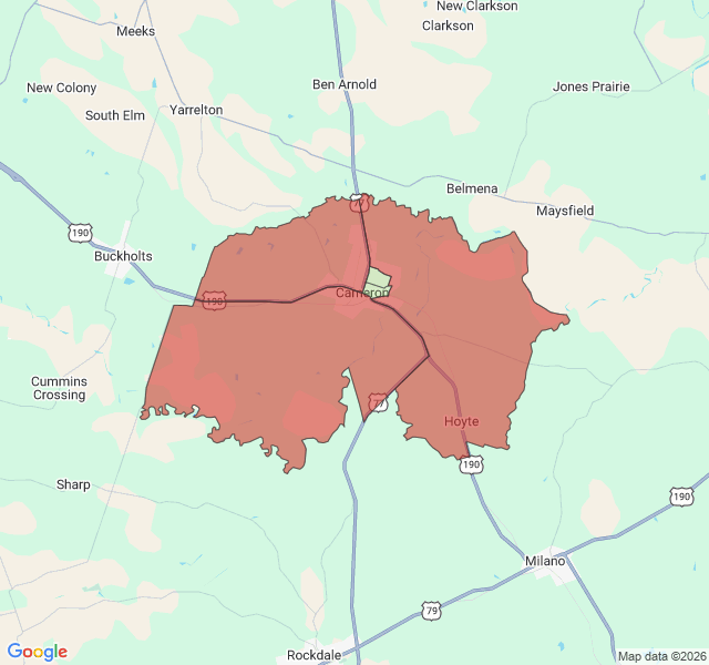 Map of septic coverage in Cameron, TX