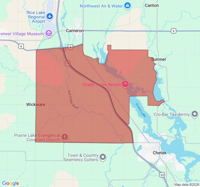 Map of septic coverage in Cameron, WI