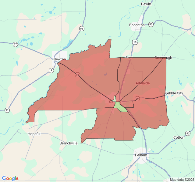 Map of septic coverage in Camilla, GA