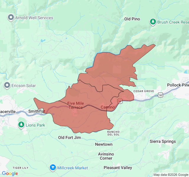 Map of septic coverage in Camino, CA