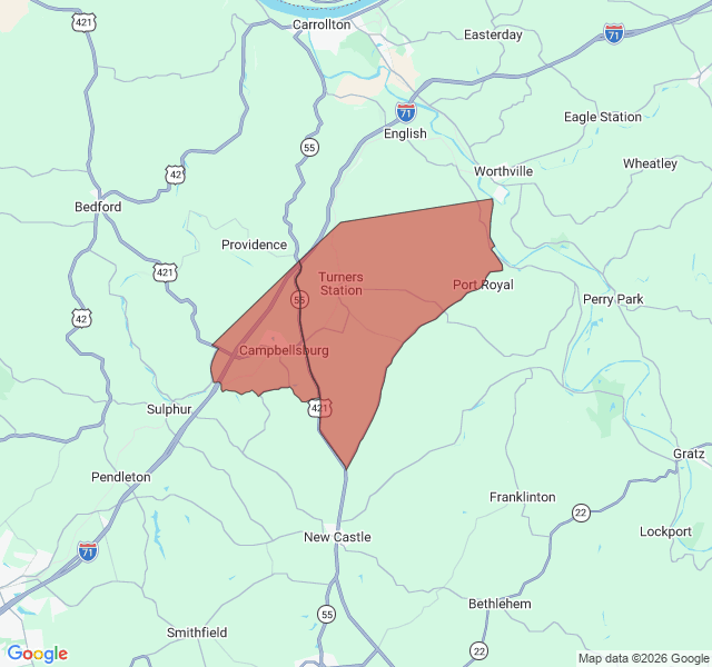 Map of septic coverage in Campbellsburg, KY