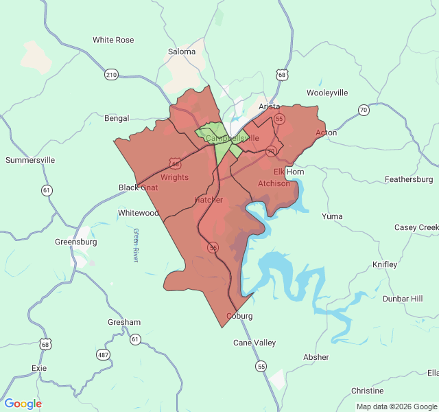 Map of septic coverage in Campbellsville, KY