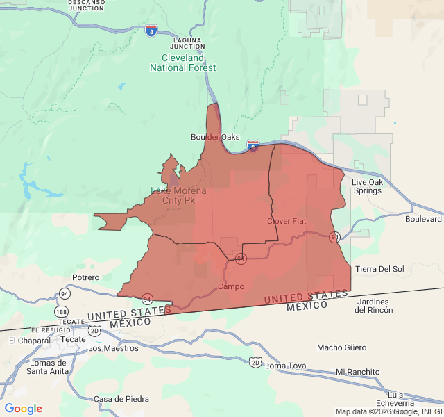 Map of septic coverage in Campo, CA